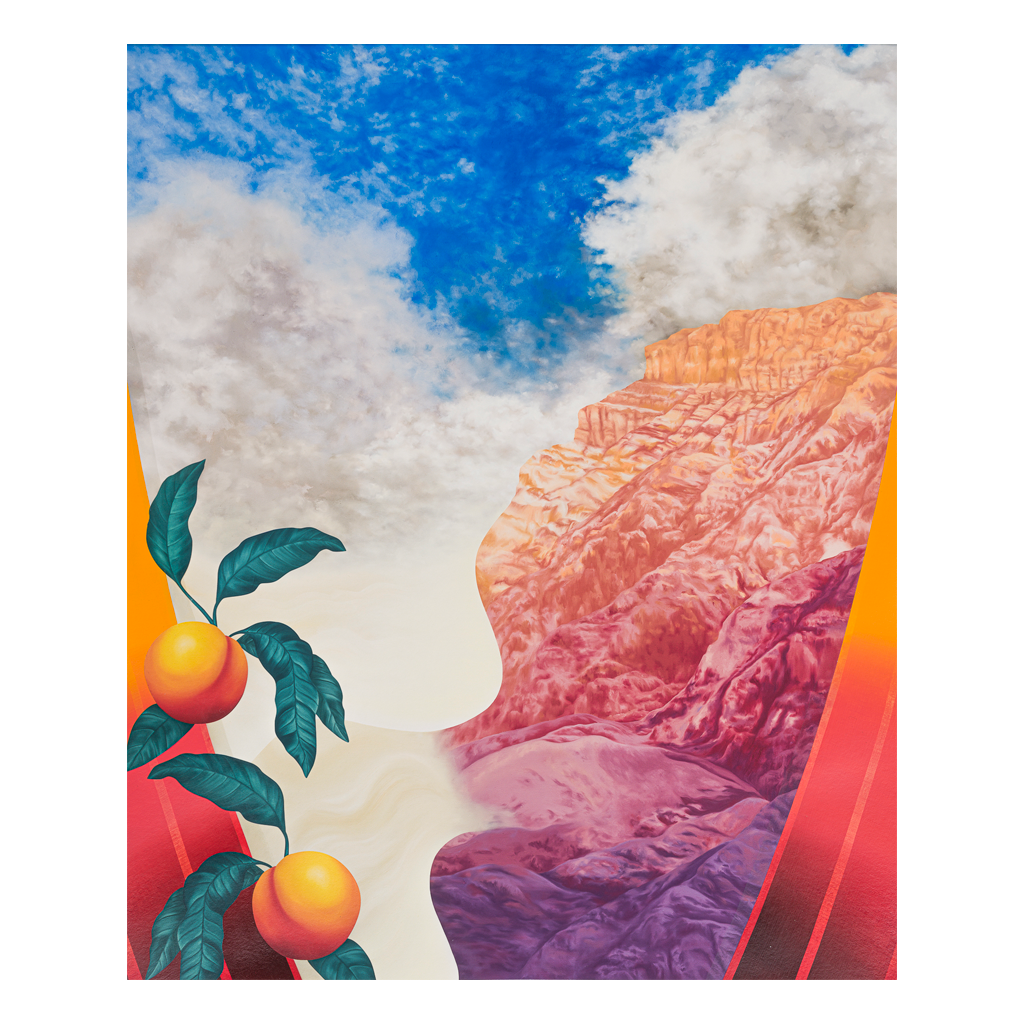 Untitled (dawn mountains iterations with peaches), hand-finished